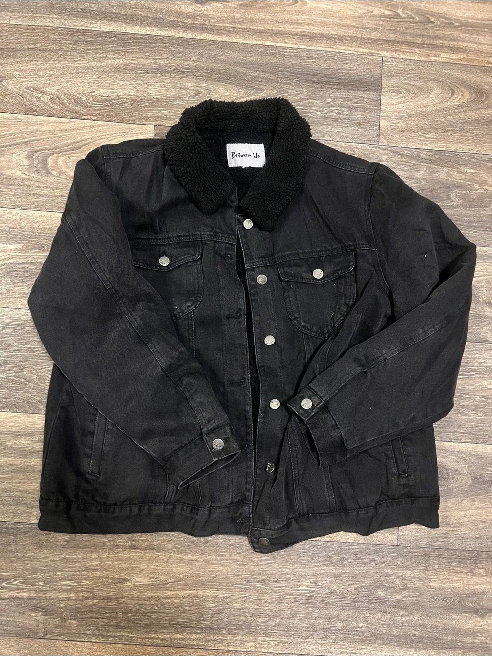 Black Sherpa-Trim Denim Jacket